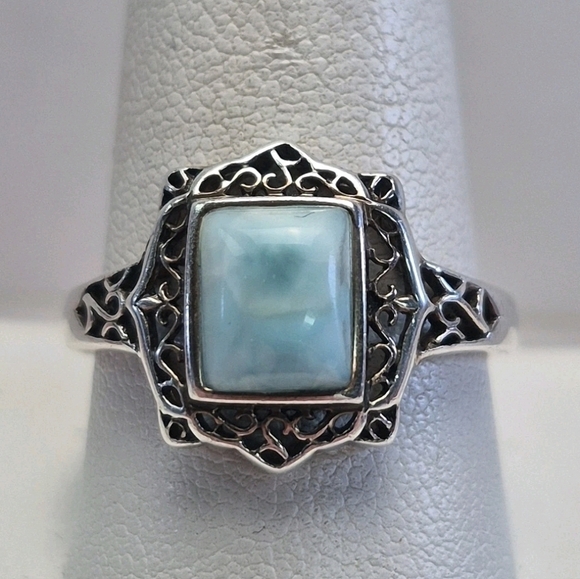Natural Larimar & Sterling Silver Ring Size 10! NEW - Picture 6 of 9